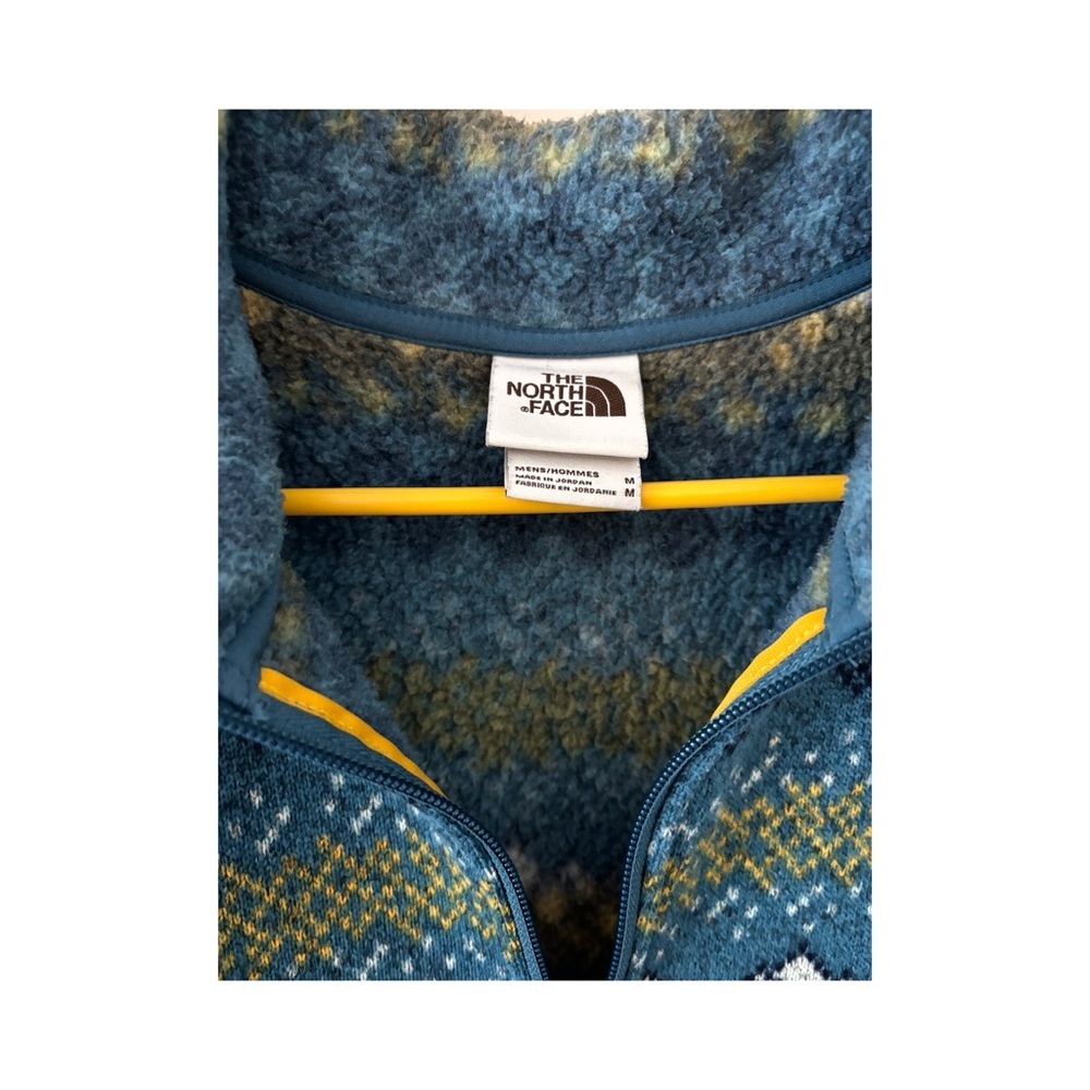 The North Face Men's Teal and Yellow Patterned Zip-Up Sweater - Picture 3 of 5